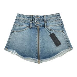 New Carmar Denim Beasley Zip Front Skirt 25 Blue Distressed Micro Mini S